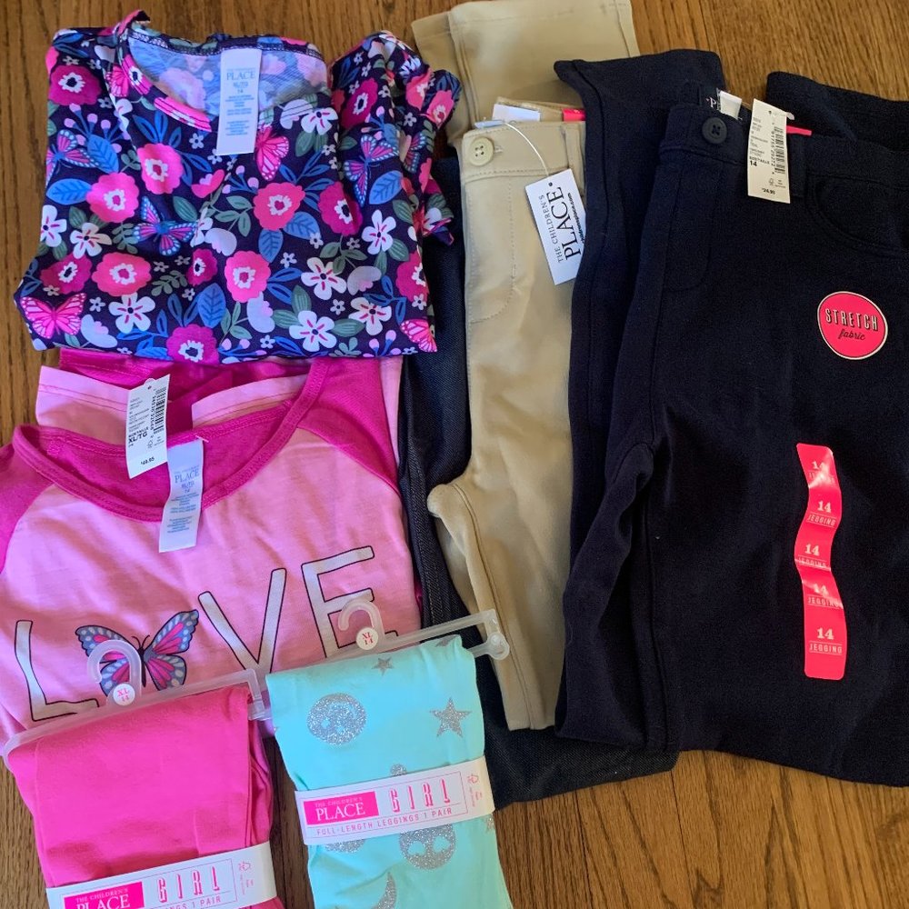 Childrens Place - Girls Bundle - Size 14 - 3 Pairs Pants, 2 Leggings, Dress